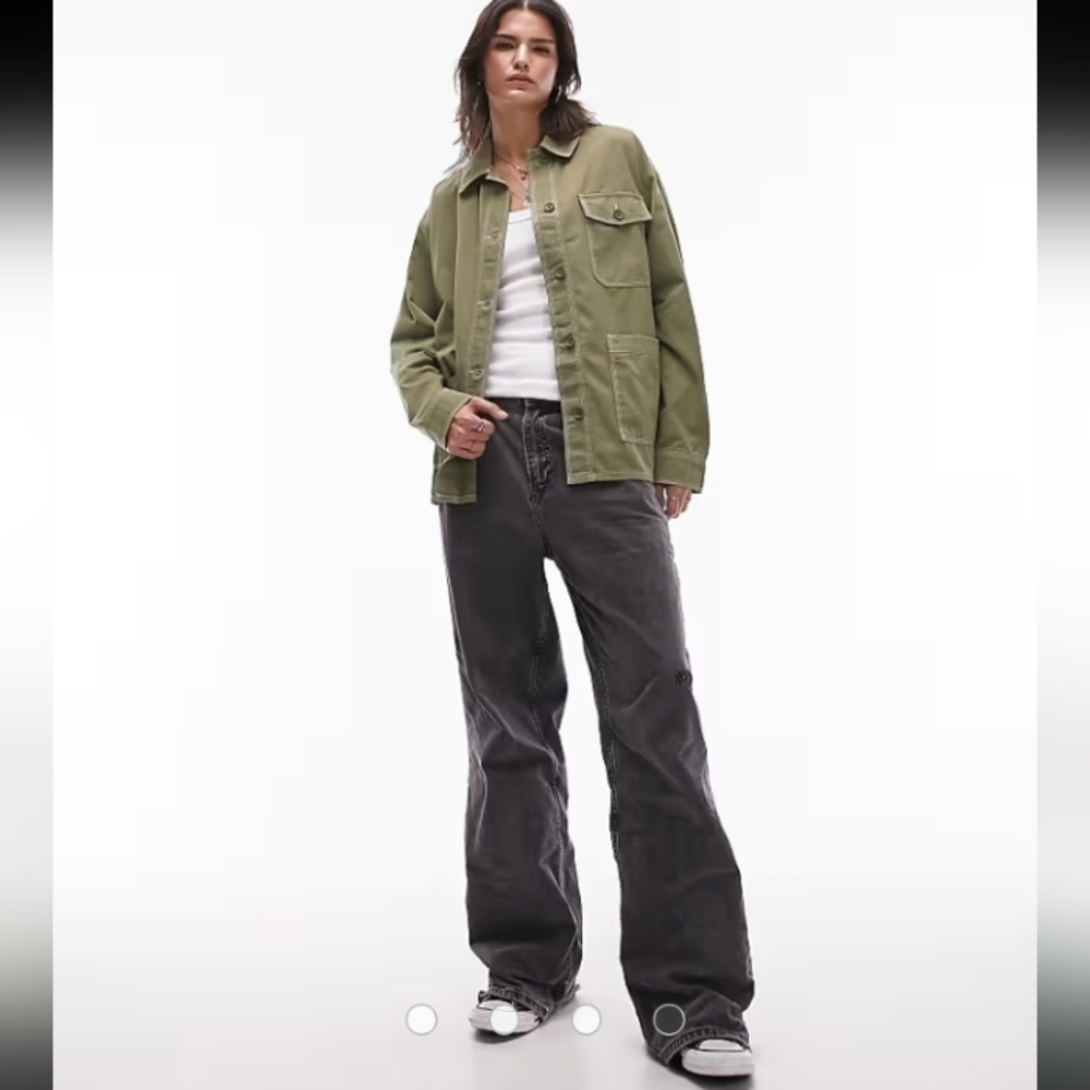 Topshop Olive Green Khaki Barn Chore Coat Contrast Stitched Casual Utility 12